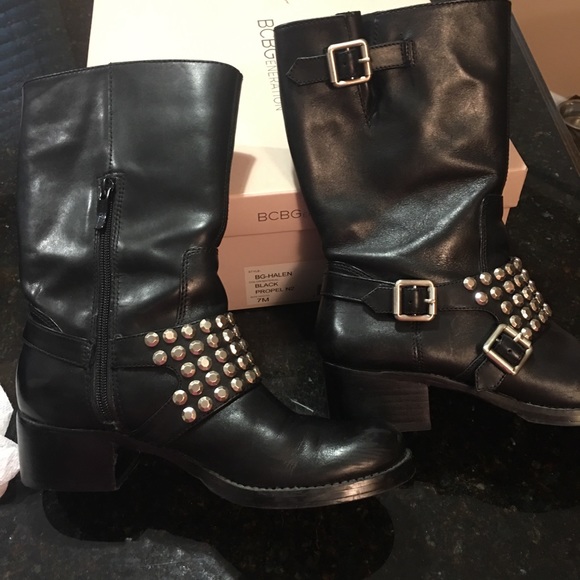 BCBG BLACK STUDDED MOTO BOOTS - Picture 3 of 7